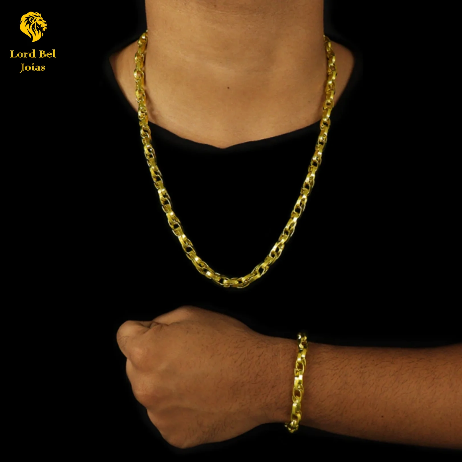 8mm Bricks Set Nordic Gold Chain and Bracelet 18K Eternal Shine | Lord Bel Brazilian Ancient Coin Jewelry