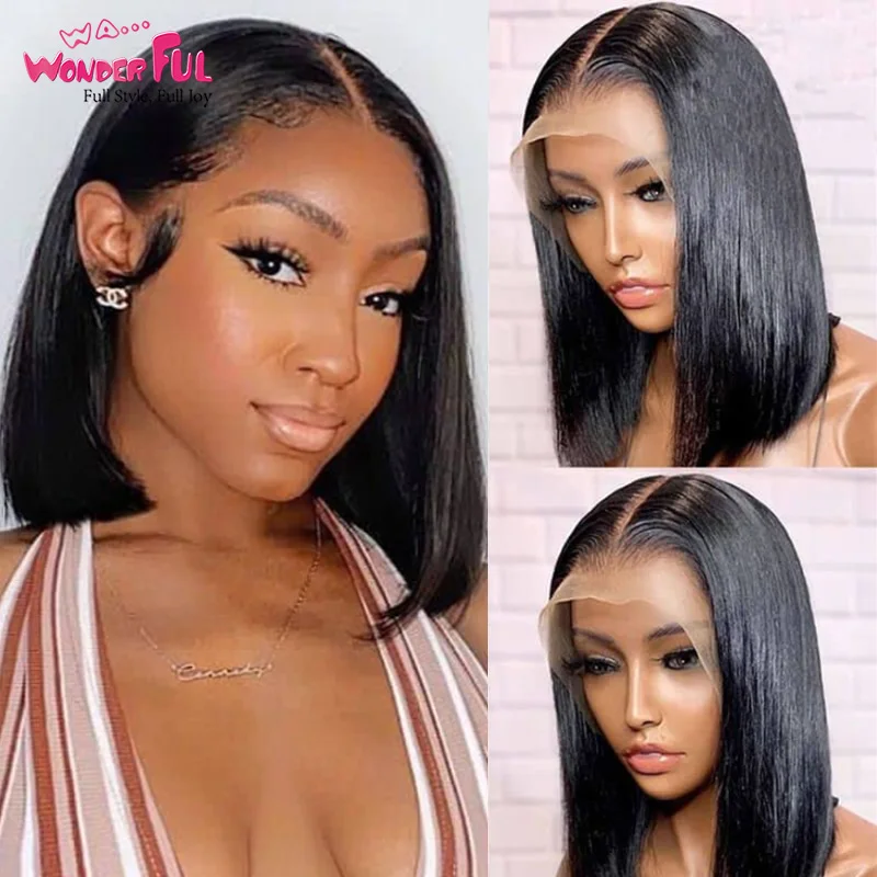 

Bob Wig Human Hair for Black Women 13x5x1 T Part HD Transparent Lace Front Wigs Middle Part Short Wig Natural Black Pre Plucked