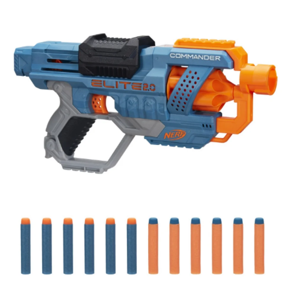 Nerf Elite 2.0 Commander RD-6 Toy Gun 27 metros de alcance de lançamento 12 peças Dardos incluídos Estratégia Missão Modificada Acessório tático Rail Barrel Retainer Outdoor Hobby Games