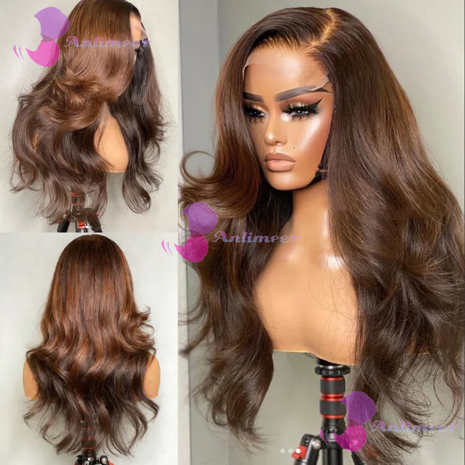 

Brazilian 13x6/360 Full Lace Wigs Natural Wavy Dark Brown #4 Human Hair Glueless Body Wavy Pre Plucked 5x5 Silk Top Closure Wigs