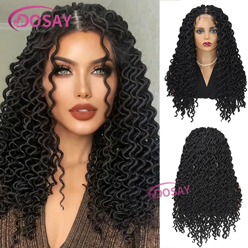 

22" Curly Synthetic Braided Wig Full Lace Frontal Wigs For Women Knotless Lightweight Braided Wigs With Baby Hair New Fashion