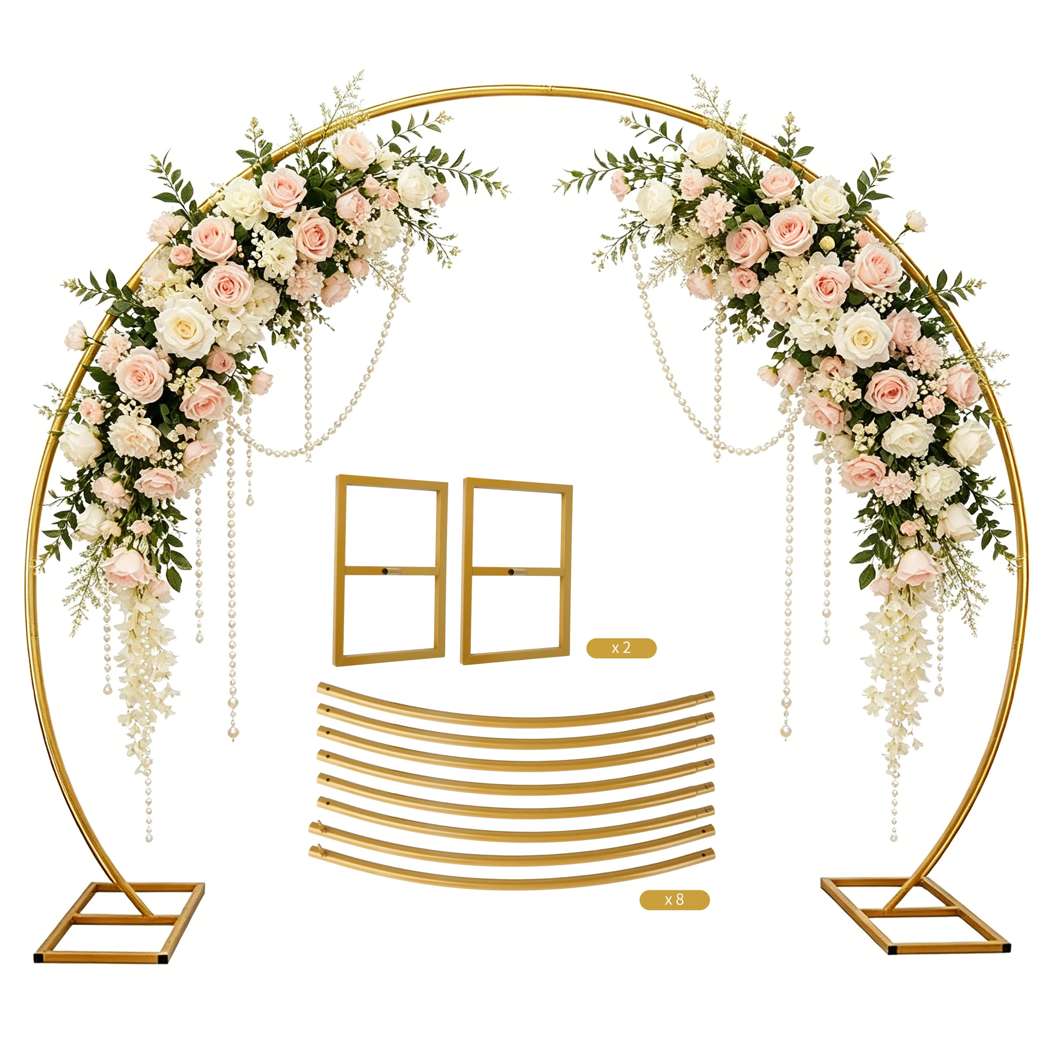 Arche de mariage ronde dorée élégante pour mariages, fiançailles, anniversaires, fêtes de la Saint-Valentin, belle décoration de jardin