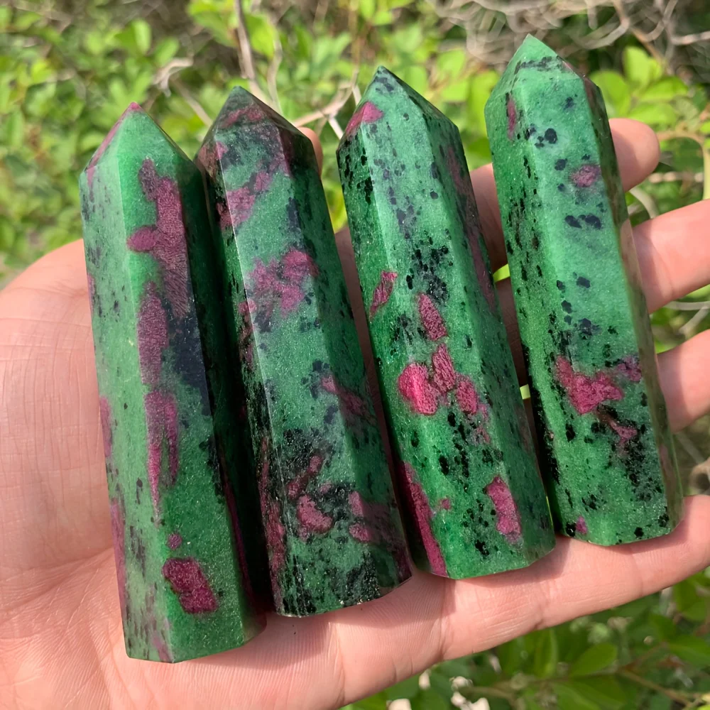1pc Natural Ruby Zoisite Crystal Column - Natural Mineral Pit with Ice Crack Patterns, Perfect for Home Decor & Give Gifts