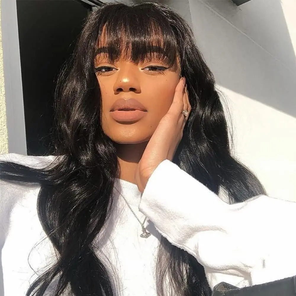 

Aircabin Body Wave Wig With Bangs Human Hair for Black Women Full Machine Made Wigs 8 to 30 Inch 100% Brazilian Virgin Real Hair