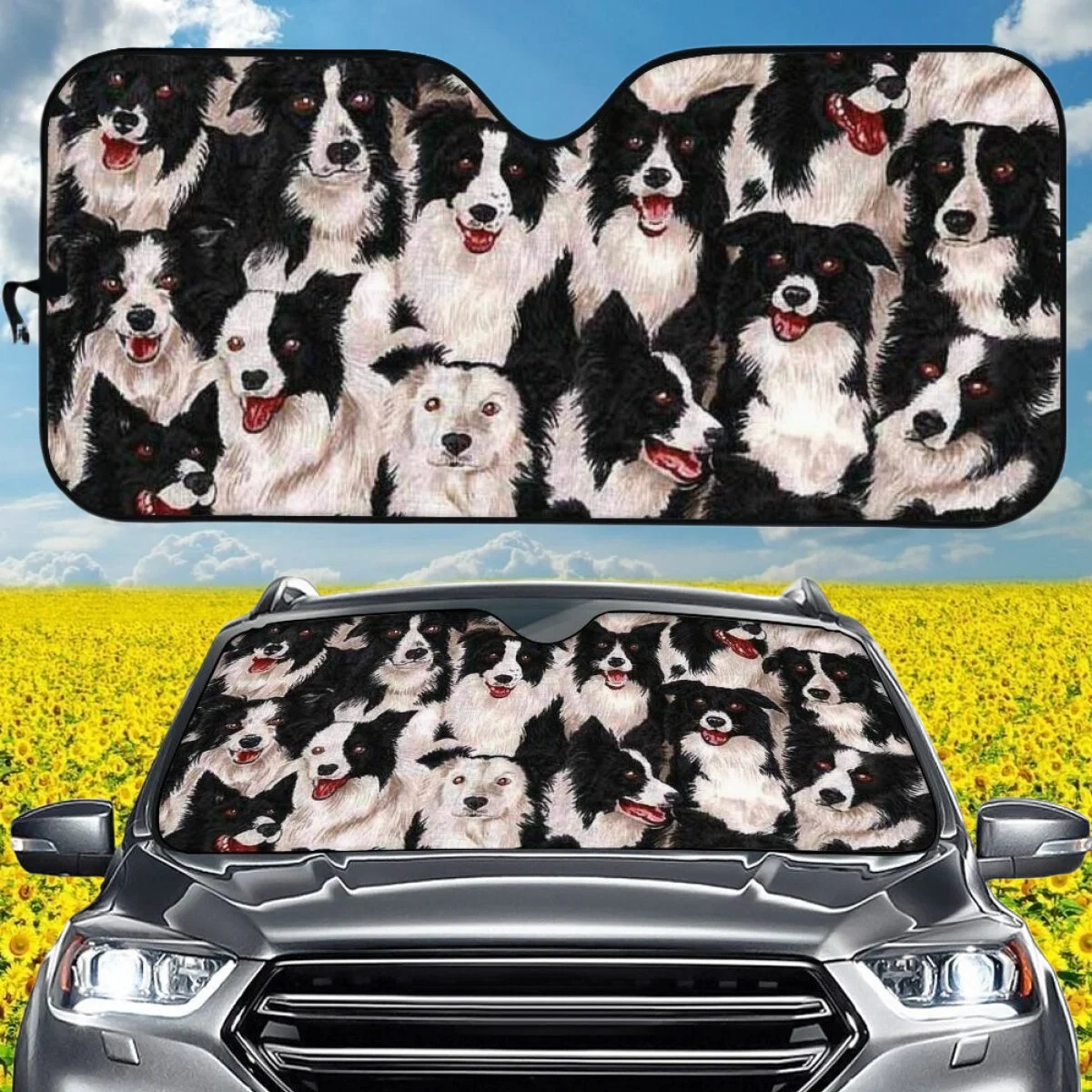 

New Cute Pet Border Collie 3D Printing Foldable Auto Sunshade Accessories Universal Car Windshield Sun Shade Visors UV Protector