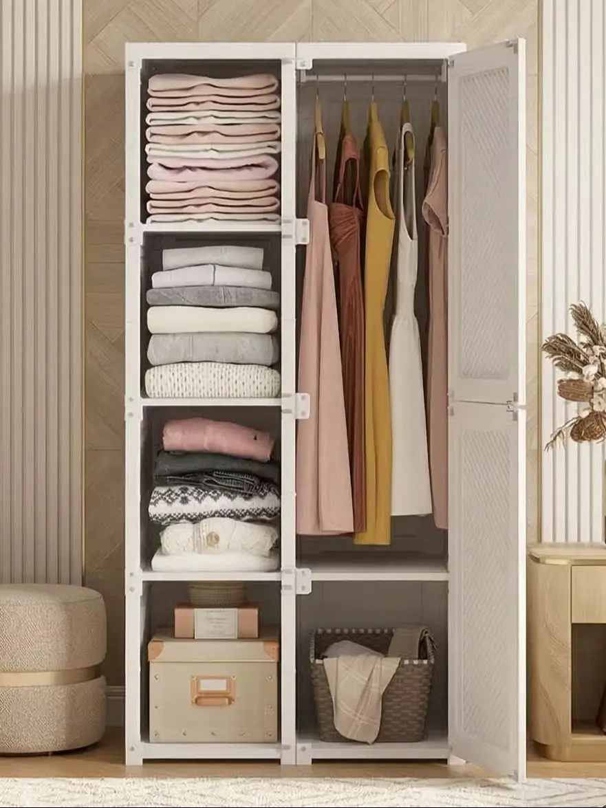 Opvouwbare kast zonder montage, 5-laags kledingkast, 6-deurs, 1 garderobekast, opbergruimte voor 60 kg sterke PP-kleding, modern design - afbeelding 2