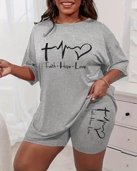 Plus Size Letters Print Pajamas Set