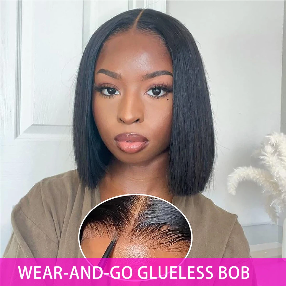 Wear and Go Glueless Wigs Human Hair Pre Plucked Pre Cut Upgrade 6x4 Lace Closure Wigs Human Hair for Beginners Straight Bob