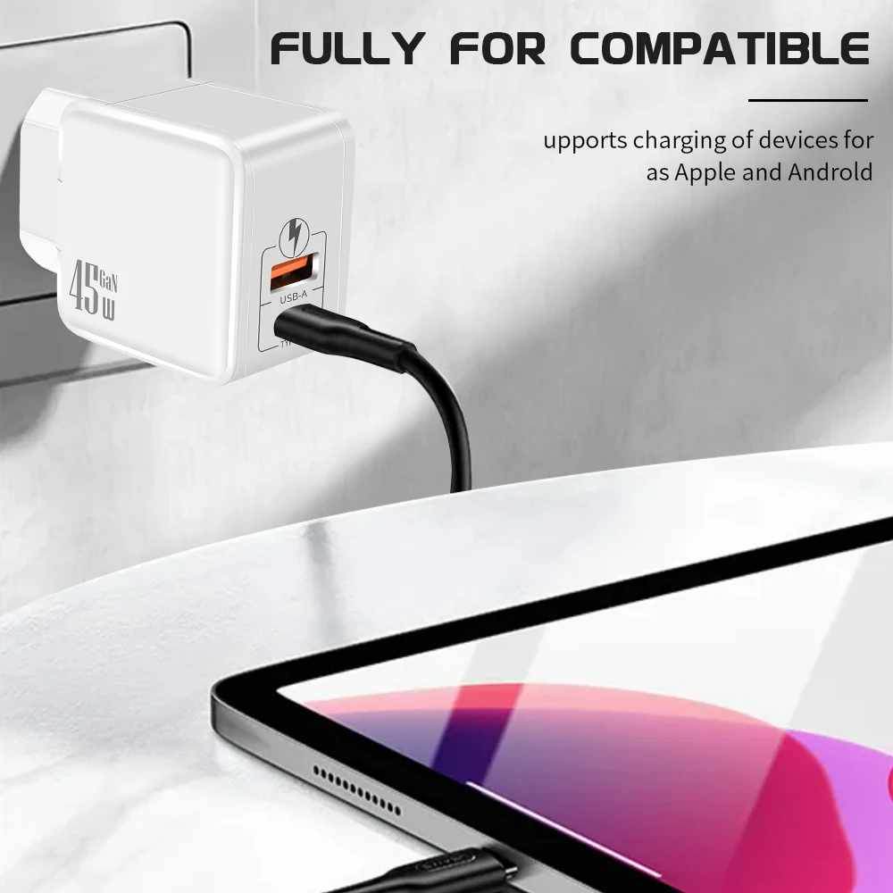 GaN USB PD Charger 45W 2 Ports Type C Wall Charger Quick Charger 3.0 For iPhone Xiaomi Samsung Huawei USB C Phone Charge Adapter