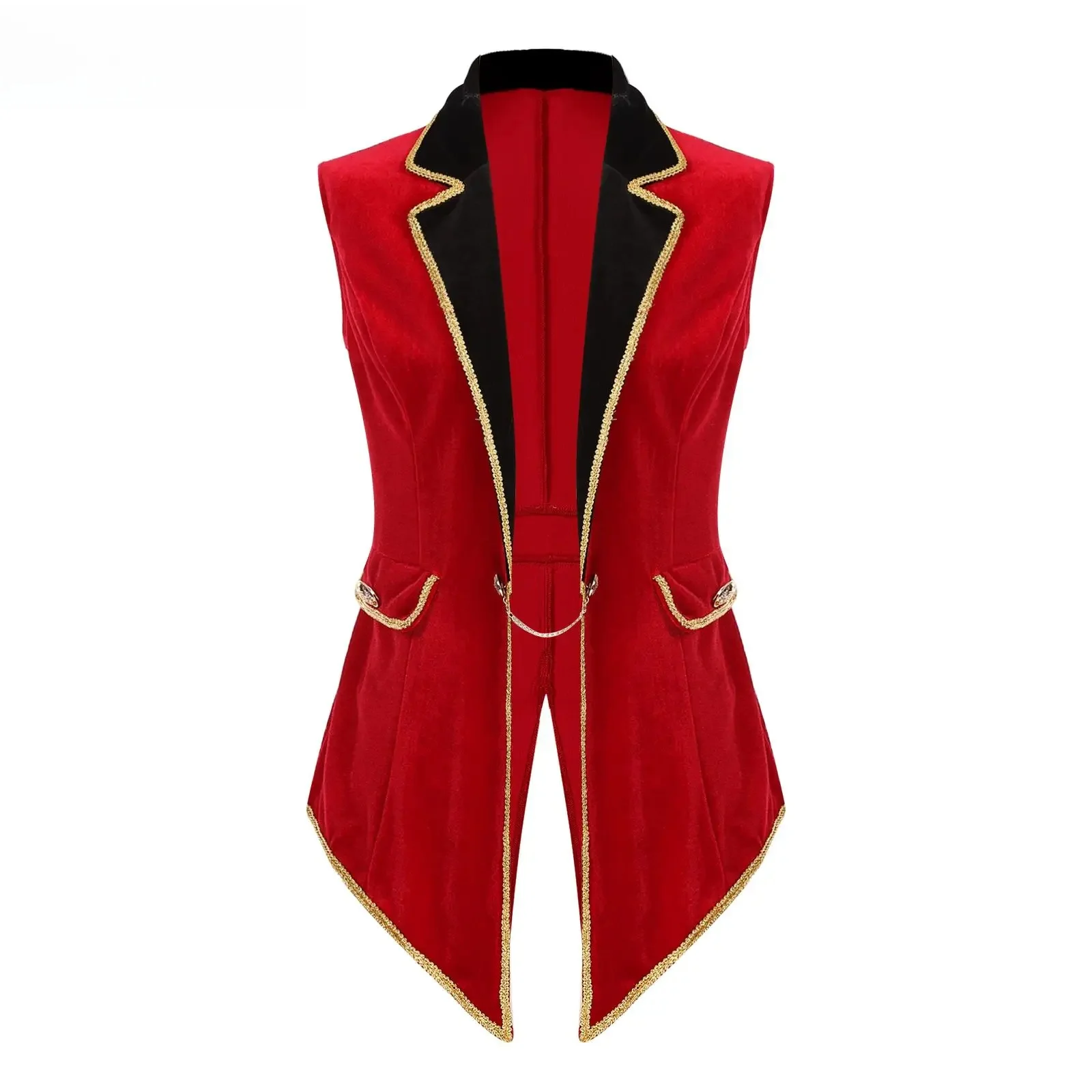 Womens Circus Circusdirecteur Kostuums Halloween Showman Cosplay Slipjas Revers Vest Jas Ringleider Lion Tamer Fluwelen Vest - afbeelding 2