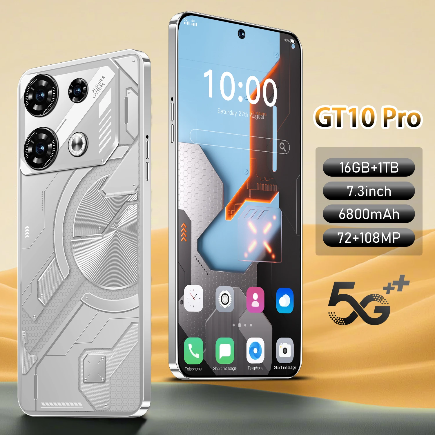 

GT10 Pro Smartphone 7.3 inch Full Screen 4G/5G Global Version Cell Phone 16TB+1TB 6800mAh Mobile Phones 108MP Celulares