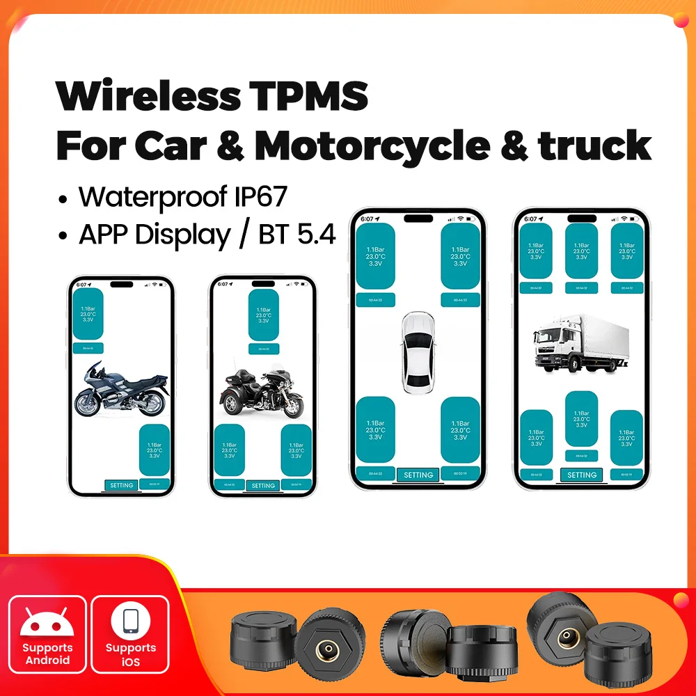 MEKEDE Car TPMS BT Tire Pressure For Android Other Mobile Phones Phone Display Support Car Monitoring Motorcycl Tricycle System