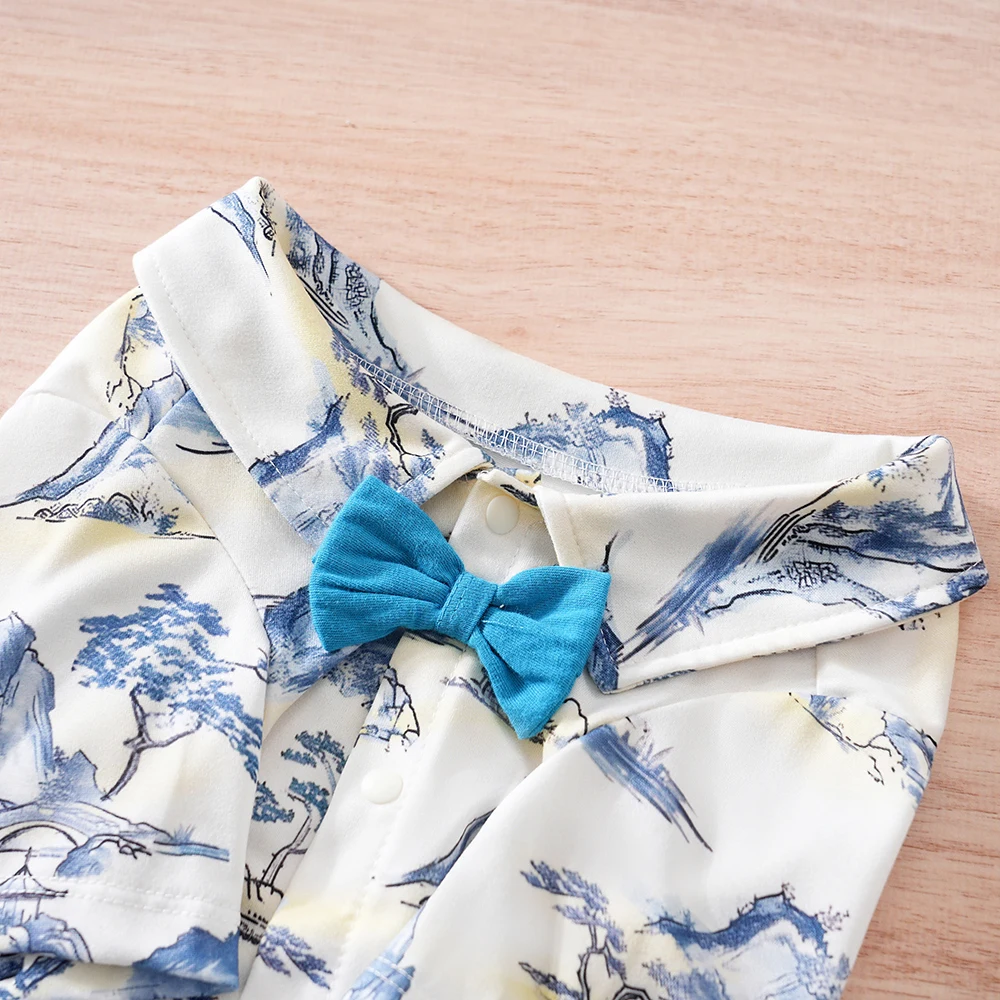 Dog Bow Tie Suit for Dogs Cats, Pet Dog Wedding Dress Shirt for Formal Dog Wedding Attire Outfits Chinese landscape Painting