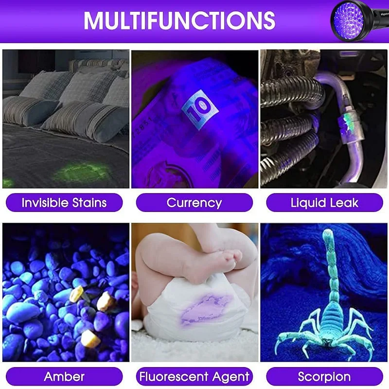 Skywolfeye 1pcs/2pcs/6pcs/10pcs 51 LED UV Flashlight Ultraviolet Tactical 395 NM Blacklight for Home Hotel Inspection Pet Urine
