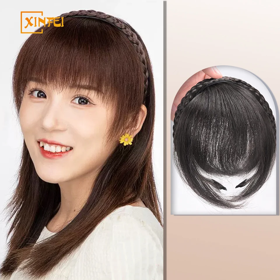 XINFEI  Synthetic Wig Female Braided Hair Hairband French Bangs One-piece Increase the amount of hair on the top of the head