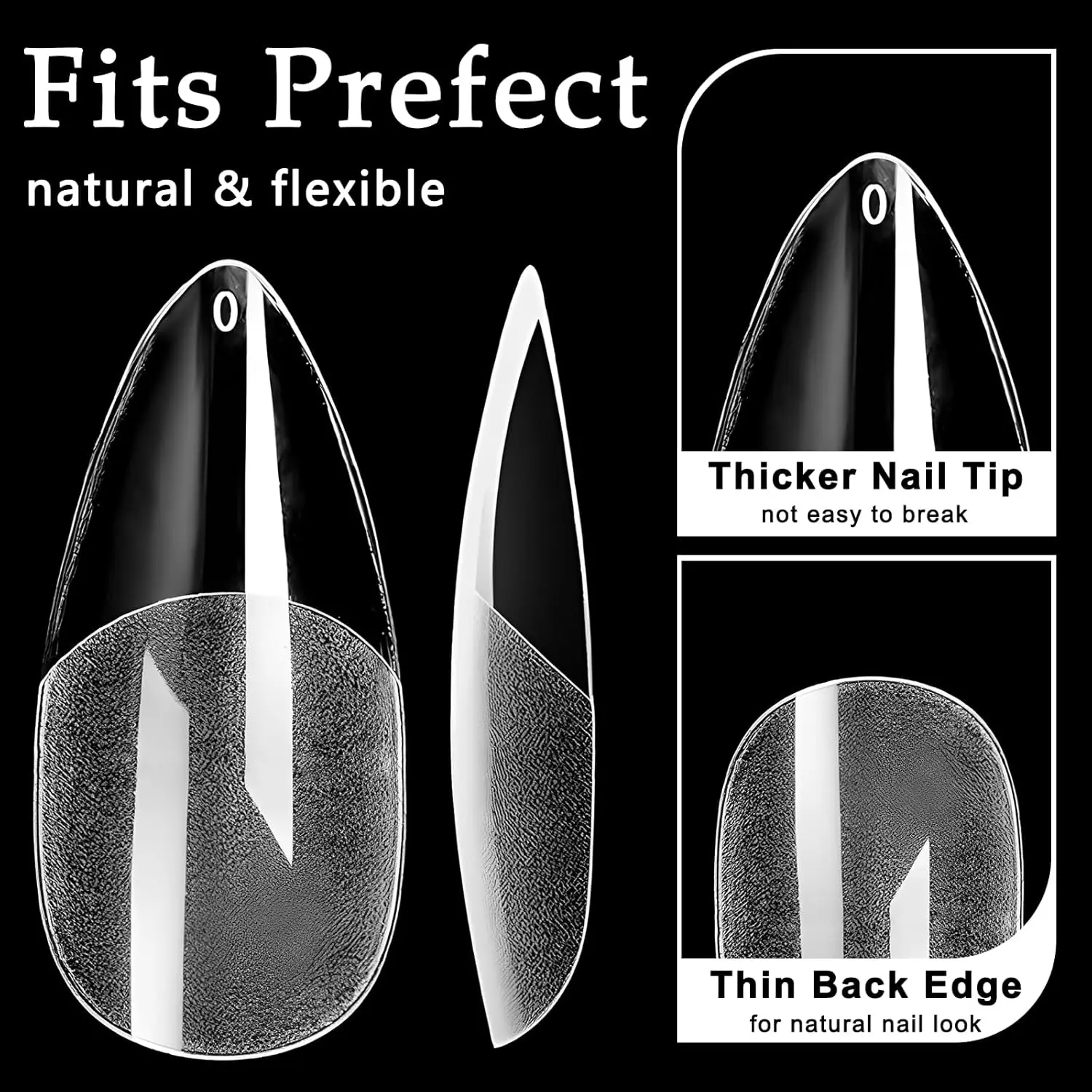 أطراف أظافر اللوز المتوسطة 600 قطعة، أطراف أظافر جل اللوز X، أظافر صناعية شفافة بغطاء كامل، أطراف أظافر أكريليك لتمديد الأظافر