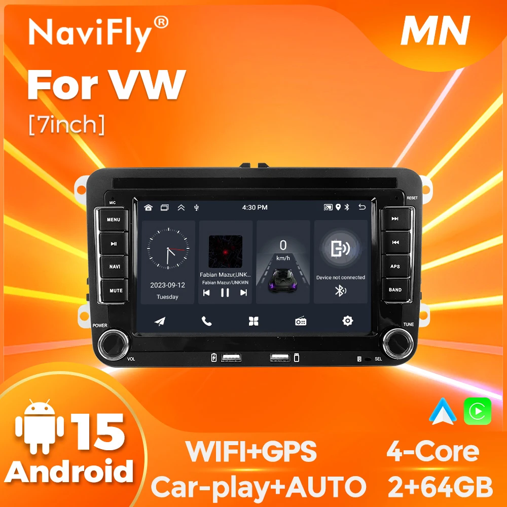 Navifly Android 15 Wireless CarPlay  Auto GPS Navigation 4K Player FM For Volkswagen Golf 5 6 Polo Passat B6 B7 CC Skoda Jetta