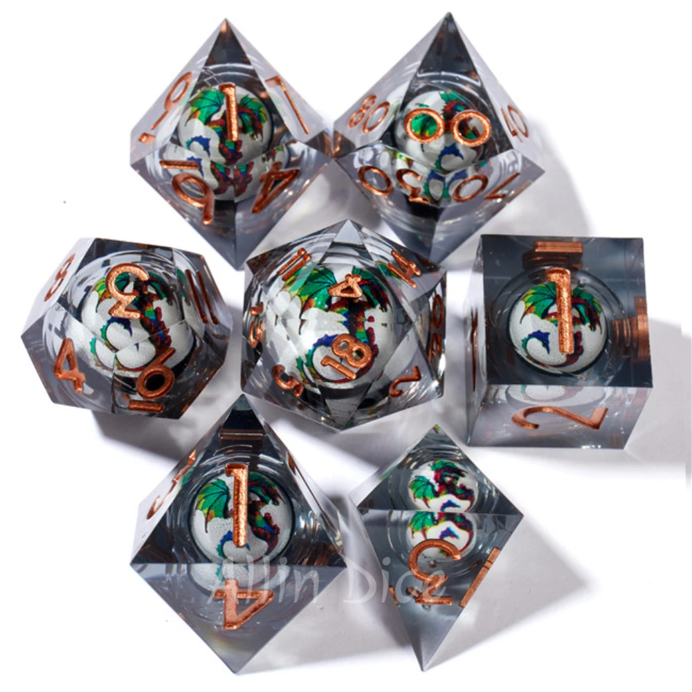 7PCS Dragon Dice set DND Resin Dice Set Tiger Cat Dice Sharp Edge D&D Dice with Gift Bag for Dungeons and Dragon Dice Game