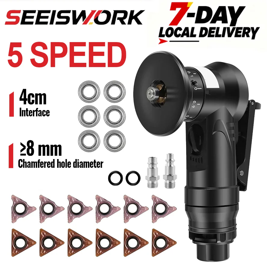SEEISWORK – pneumatyczne narzędzie do obróbki krawędzi, maszyna do usuwania zadziorów i tworzenia faz w kącie 45 stopni, zestaw do obróbki krawędzi łukowych.