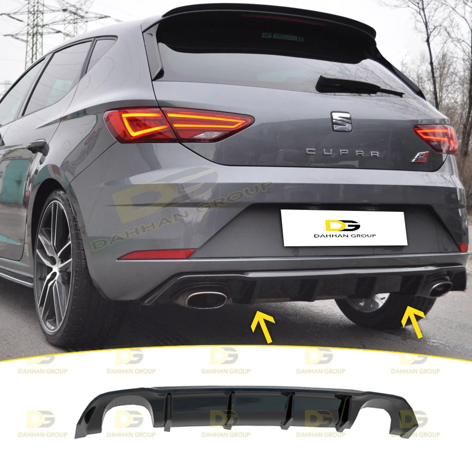 Seat Leon MK3 Facelift 2017 - 2020 Max V2 Front Splitter Lip Spoiler + Rear Diffuser Valance Piano Gloss Black Surface Plastic