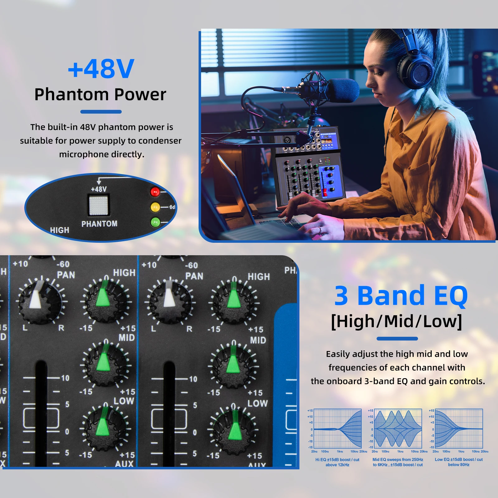 جهاز مزج الصوت الاحترافي Depusheng FD4 مع 4 قنوات وحدة تحكم خلط DJ المحمولة مع واجهة USB للأداء