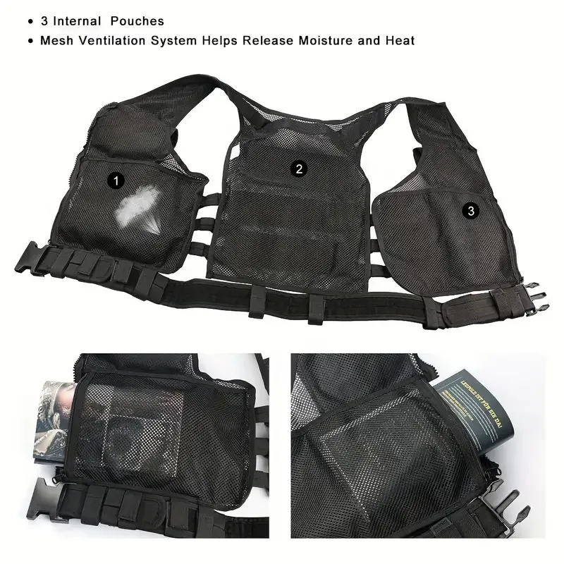 Nylon Molle Vest Adjustable Combat Body Armor Vests Multi-Pocket Mesh Vest Hunting Outdoor CS Game Airsoft Training Jacket