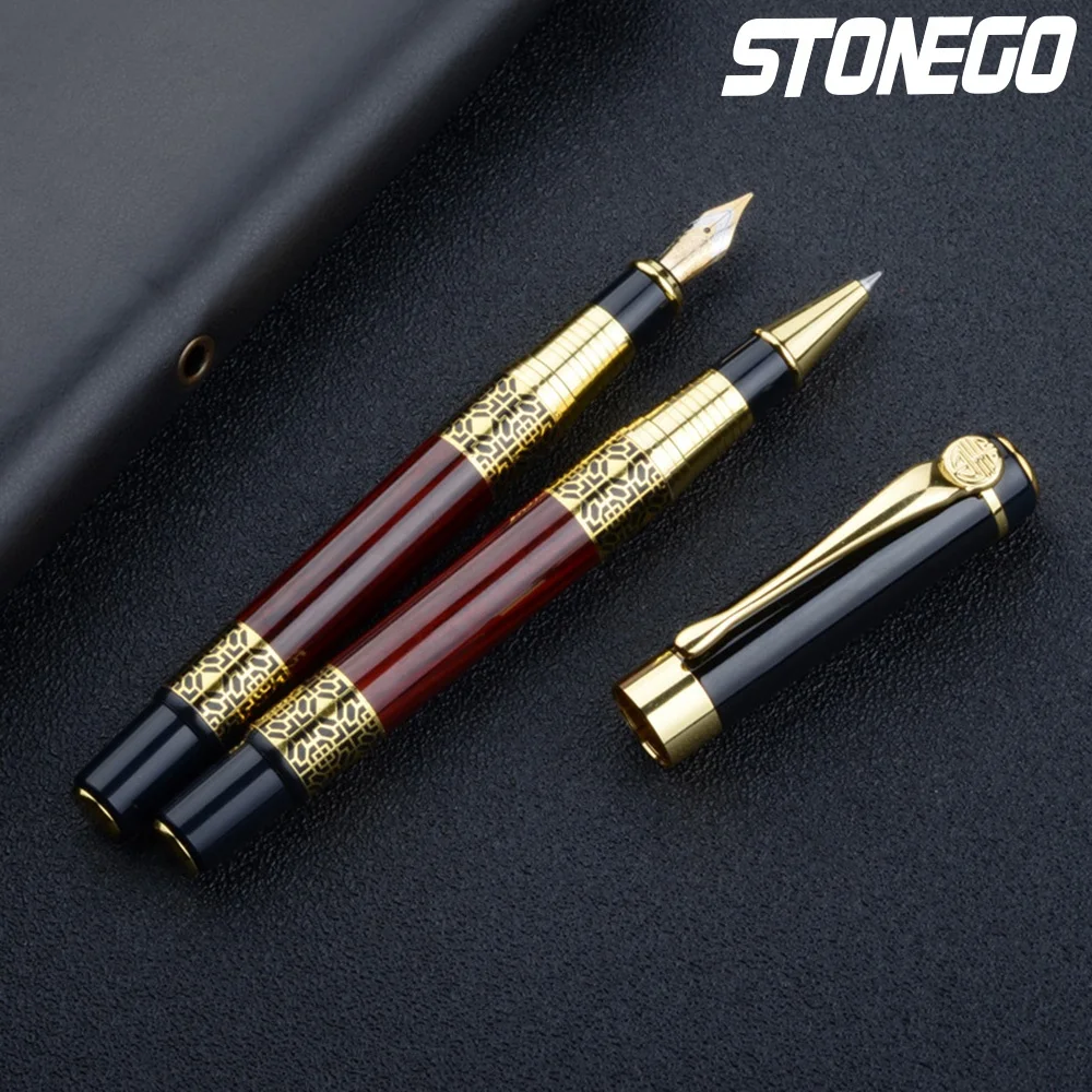 STONEGO Classical Wood Grain Fountain Pen Roller Pen High-Grade Business Pen Metal Signature Pen 0.5mm