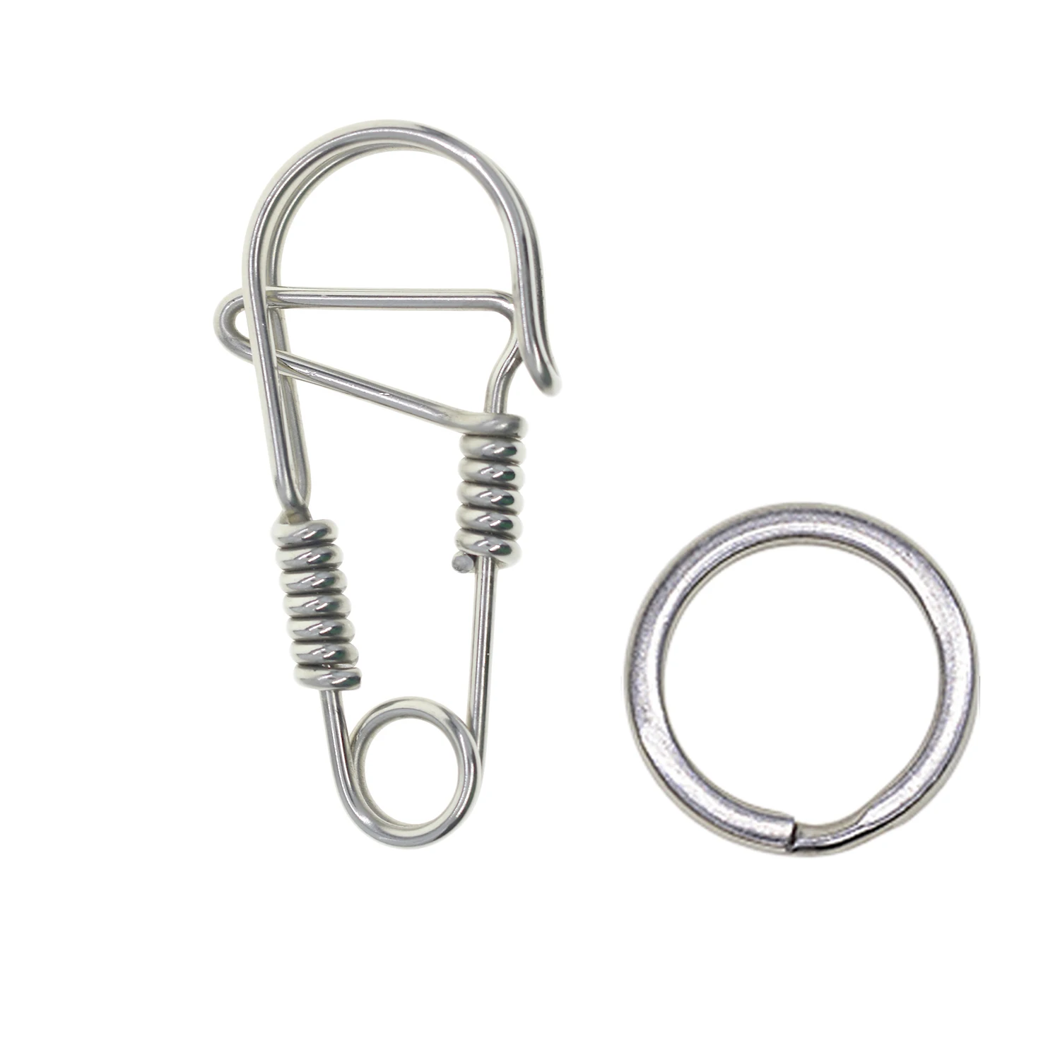 Hand Wrapped Unique Creative 304 Stainless Steel Wire Easy Release Snap Clip Hook Biker Carabiner 30mm Ring Keychain Clasp FOB
