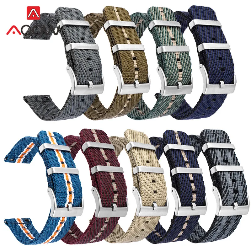 Universal Woven Nylon Strap 18/20/22/24mm Stainless Steel Buckle Quick Release Men Classic Striped Replacement Watch Band Belt