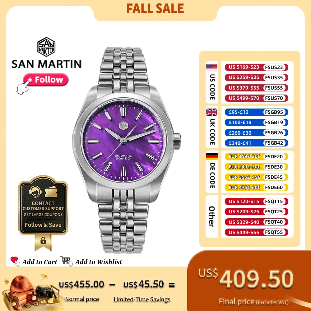San Martin 39mm Luxury Dress Men Watch Miyota 90S5 MOP Dial Gada Automatic Mechanical Watches Waterproof 10Bar Luminous SN0144