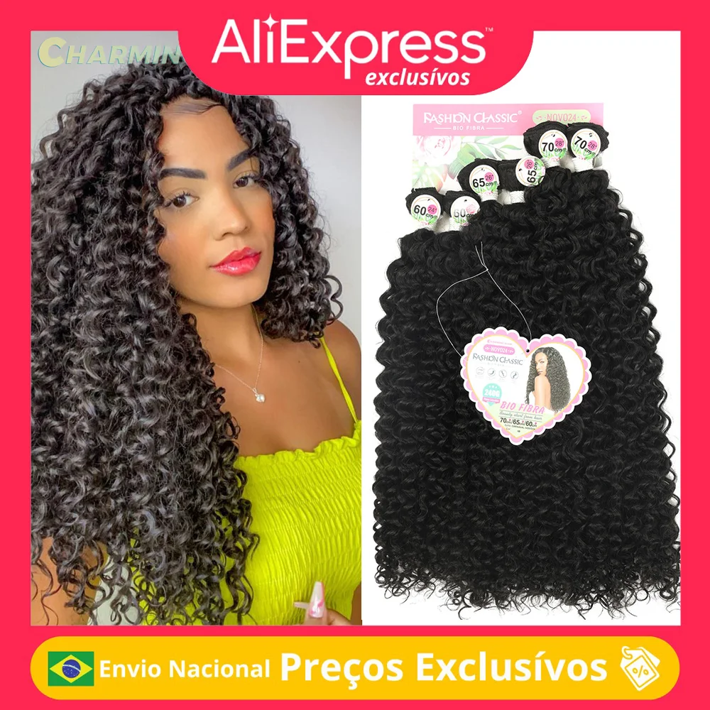 Cabelo Orgânico Cacheado para Entrelace Sintético, Extensões de Fibra Química Orgânica para Mulheres, 240g, 6 Peças CAR-MODA