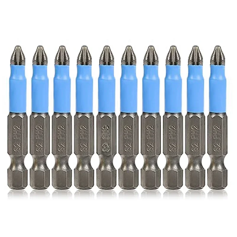 10 PCS Phillips Head Drill Bit Magnetic Phillips Screwdriver Bit Set Non-Slip Cross Head, 1/4 Inch Hex Shank 2Inch/50mm