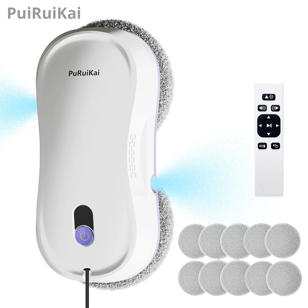 Robot nettoyeur de vitres PuRuiKai à double pulvérisation d'eau automatique, télécommande, essuie-glace électrique, essuie-glace domestique pour vitres