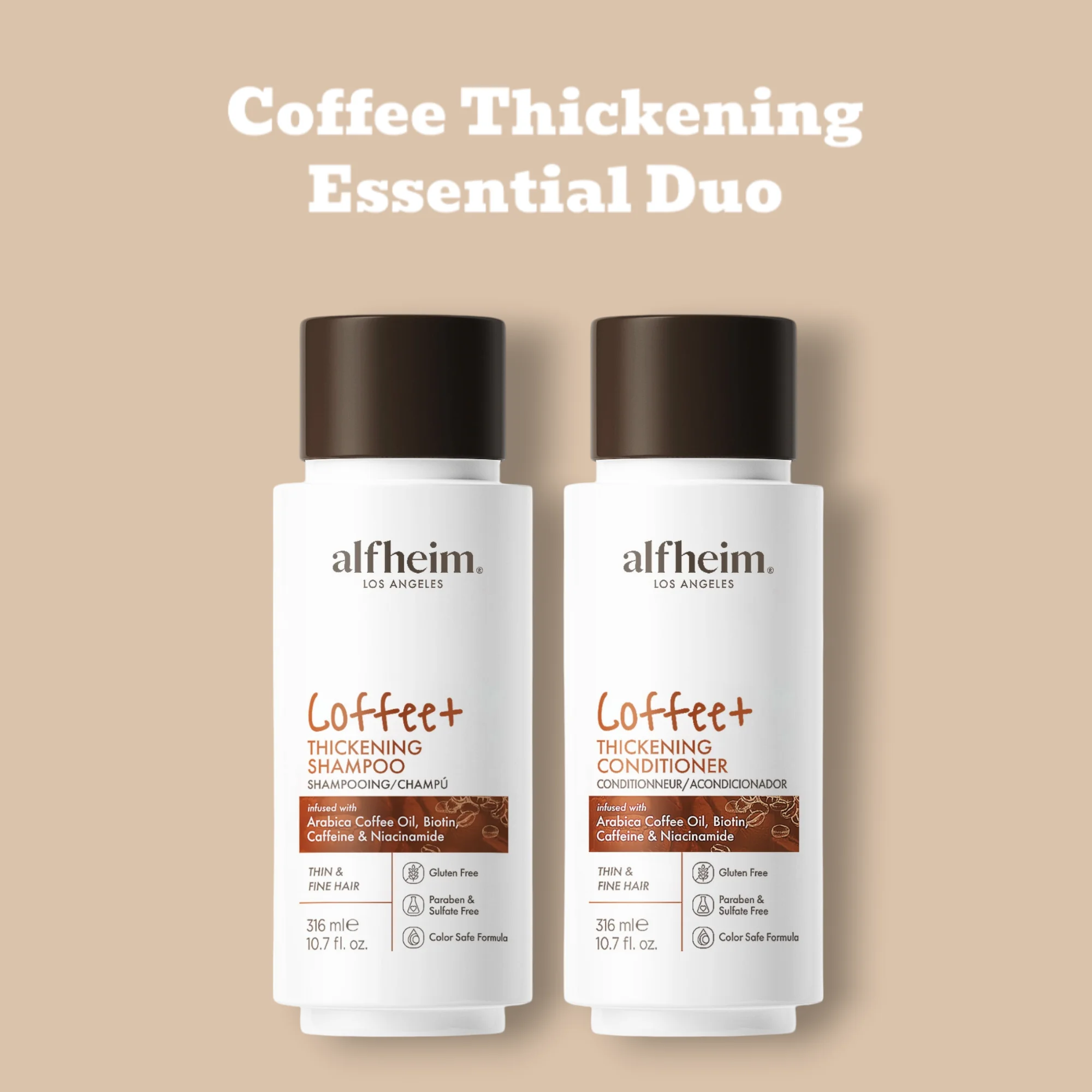 Koffie + Verdikking Shampoo & Conditioner Set-Versterkt, Voegt Volume,Bounce & Glans, Hydraterende En Volumenterende Voor Fijn Haar