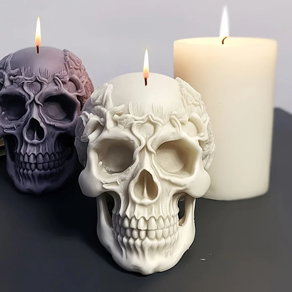 Halloween Rose Skull Aromatherapy Candle Silicone Mold 3D Skull Epoxy Resin Candle Mold Handmade DYIDIY Decoration — zdjęcie 2