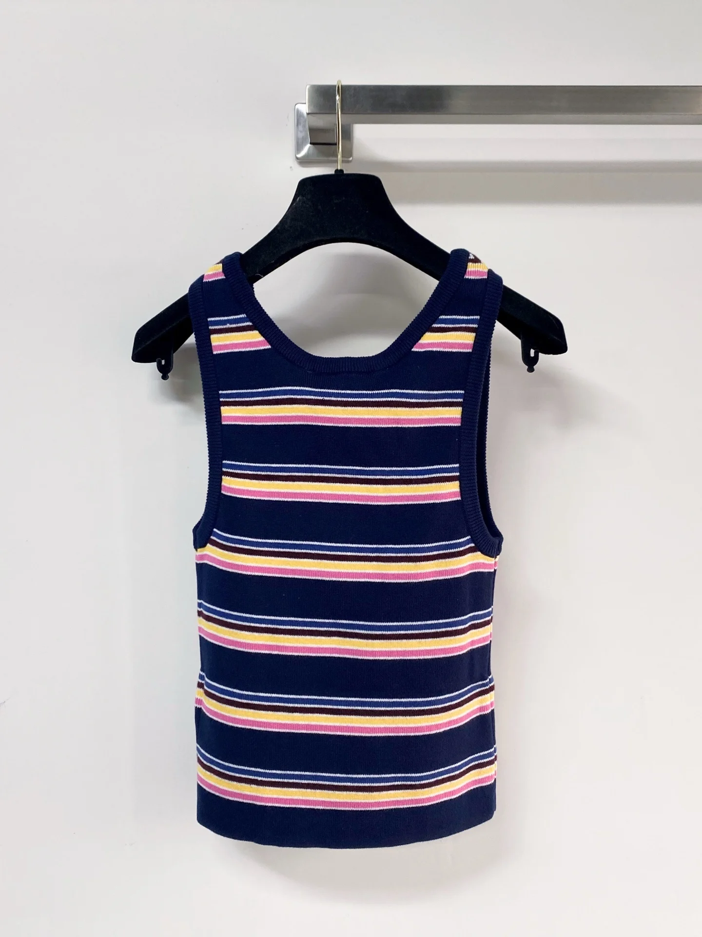 

2026 Summer Women's Multicolor Stripe Ribbed Knit Tank Top Slim Fit Crew Neck Sleeveless Top ZX8835