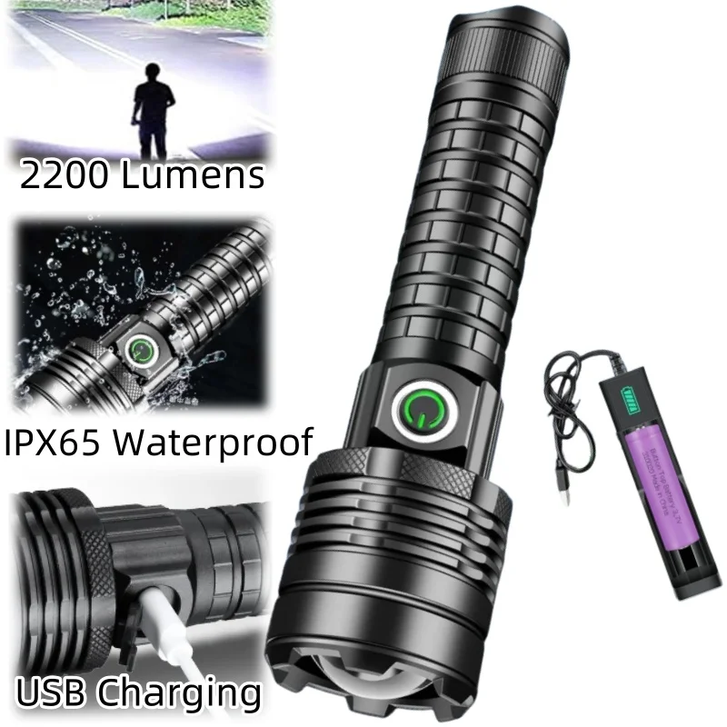 Skywolfeye High Humens Rechargeable LED Flashlight With Single Slot USB Charger and 2 Batteries for Emergency Hiking