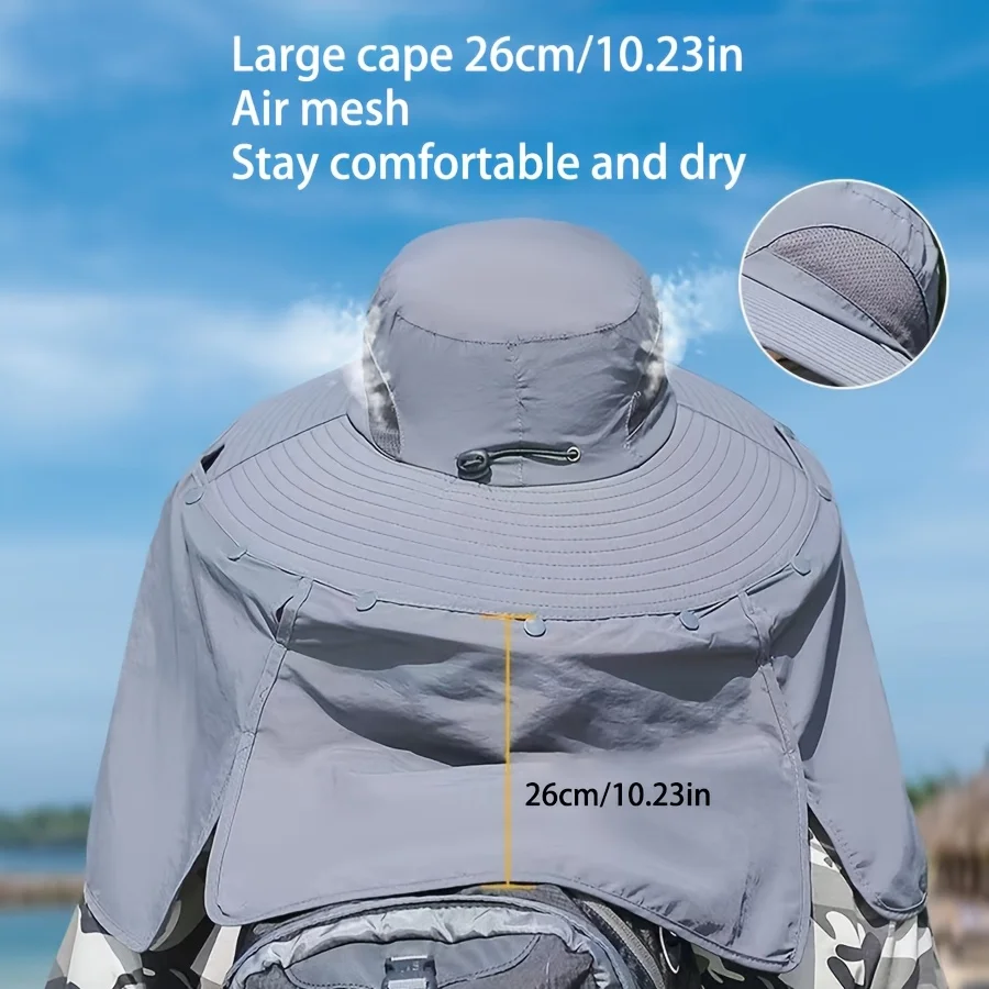 Outdoor Sun Hat Breathable Anti-UV Neck Protection Face Cover Fishing Cap Wide Brim Removable Sunshade Hiking Camping Hat