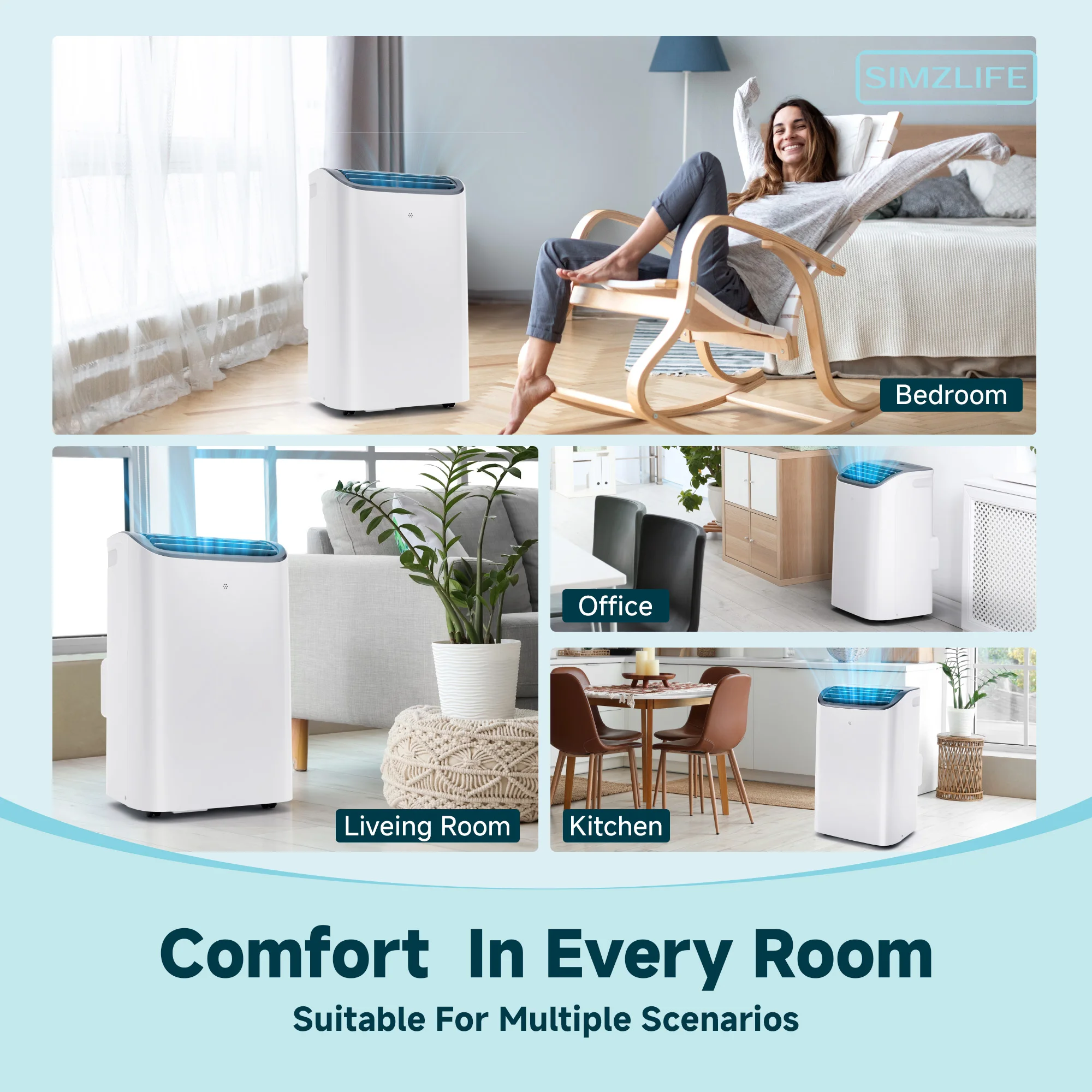 مكيف هواء محمول ، أرضية هادئة متعددة الوظائف ، وحدة تيار متردد مع مزيل الرطوبة ، حرارة جافة باردة ، وضع المروحة ،