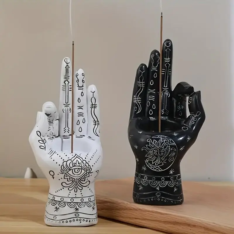 1 Stück handgefertigter Räucherstäbchenhalter aus Kunstharz – Schwarz-weißes Yin-Yang-Muster-Gestenornament, multifunktionaler Kerzenständer, dekoratives Kunstwerk, elegante Heimdekoration für