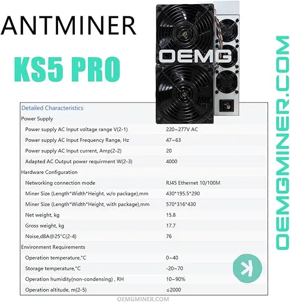 O.A اشتر 3 واحصل على 2 مجانًا من Bitmain Antminer KS5 Pro 21T/3150W ASIC Miner لـ Kaspa Cryptocurrency - متوفر