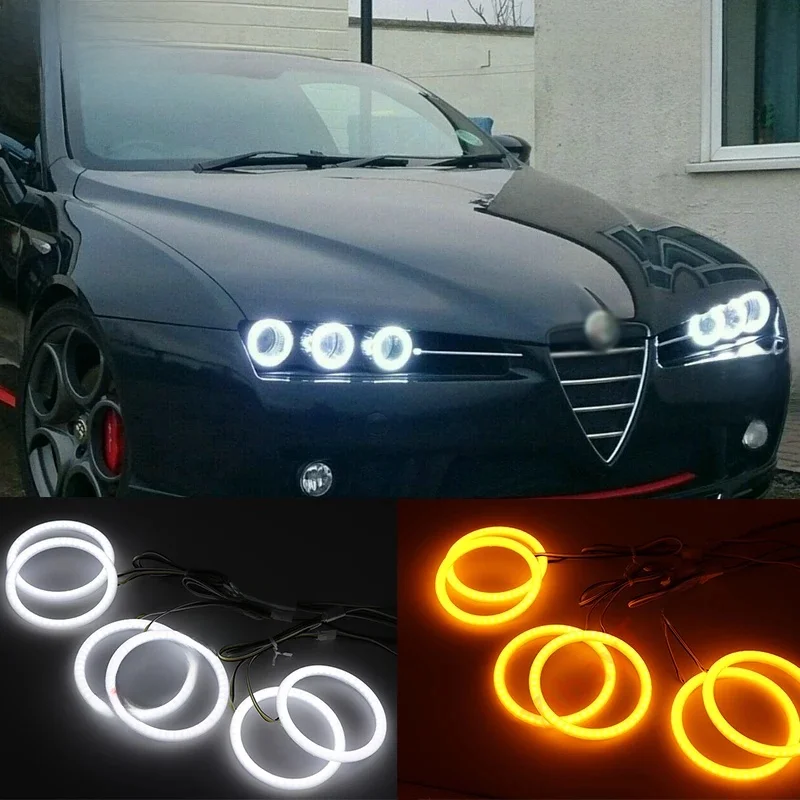 6 sztuk Super jasna, trwała gwarancja SMD Cotton Light Switchback LED Angel Eye Ring DRL Trim Kit dla Alfa Romeo 159 2005-2011 — zdjęcie 2