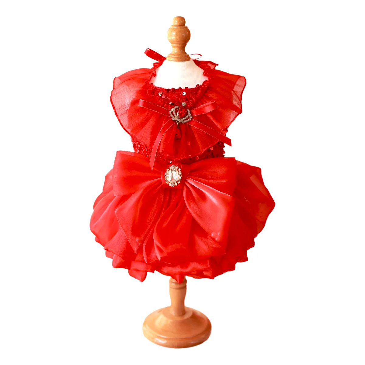 

Dog Dress Red Princess Gown – Sequin Pet Party Outfit with Bow and Ruffles