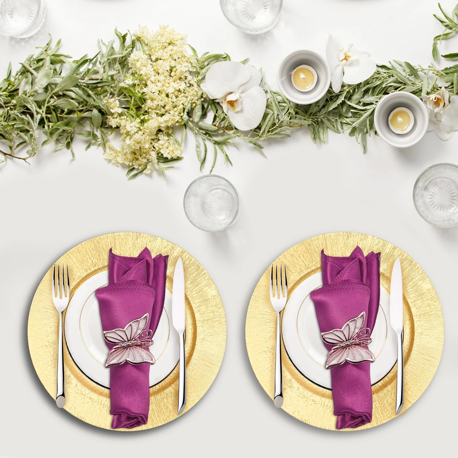 

13 Inch Round Elegant Serve Ware Charger Plates, 50 Pcs Charger Plates Bulk, Shiny Table Chargers Serving Plates For Christmas