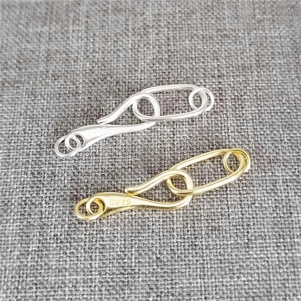 

2pcs of 925 Sterling Silver Hook and Eye Clasps Gold Plated Oval Connector for Bracelet Necklace
