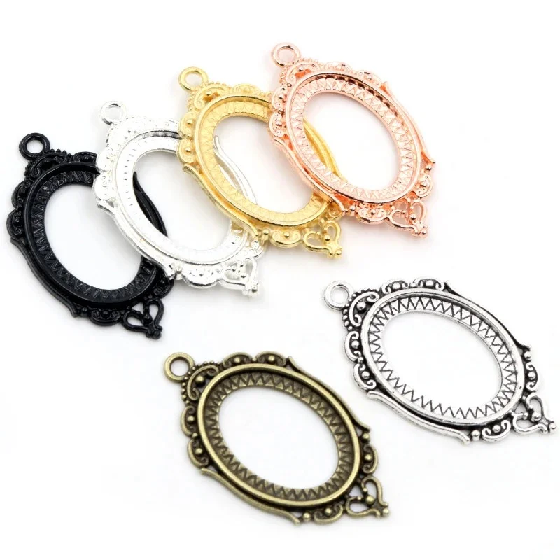 10 sztuk 18x25mm wewnętrzna rozmiar 6 kolory Plated kwiaty styl Cameo Cabochon ustawienia bazy wisiorek naszyjnik ustalenia — zdjęcie 2