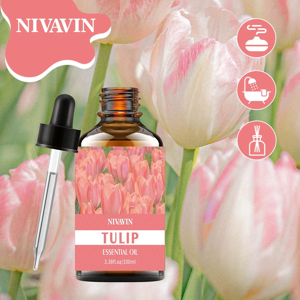 NIVAVIN 30ml/60ml/100ml Tulip Essential Oil, 100% pure natural plant extracts, long-lasting fragrance, rich and mellow aroma.