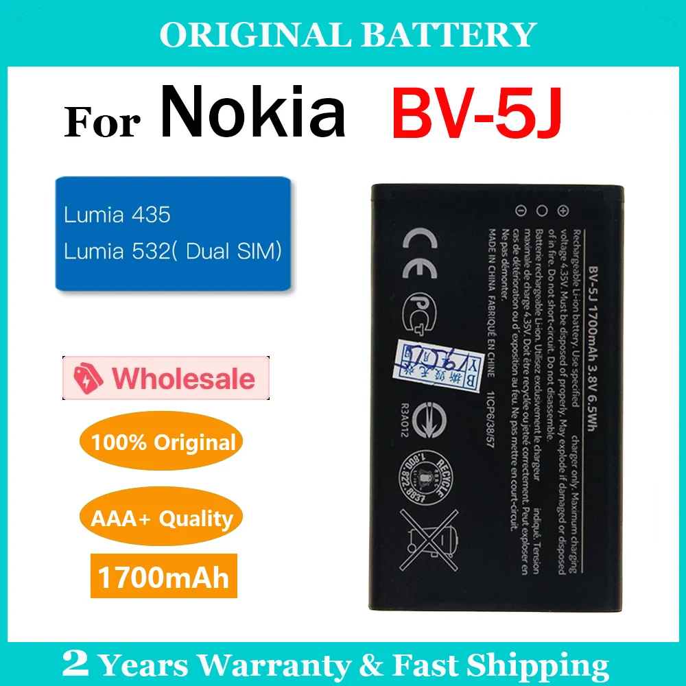 New 100% Original 1700mAh BV-5J BV5J Battery For Nokia Lumia 532 Lumia 435 Dual SIM Replacement Batteria Rechargeable Batteries