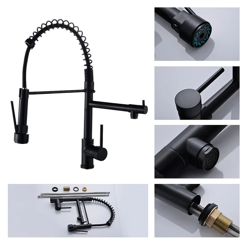 Kitchen Faucet Deck Mounted Mixer Tap 360 Degree Rotation Stream Sprayer Nozzle Kitchen Sink Hot Cold Taps Spring Pull Down Taps