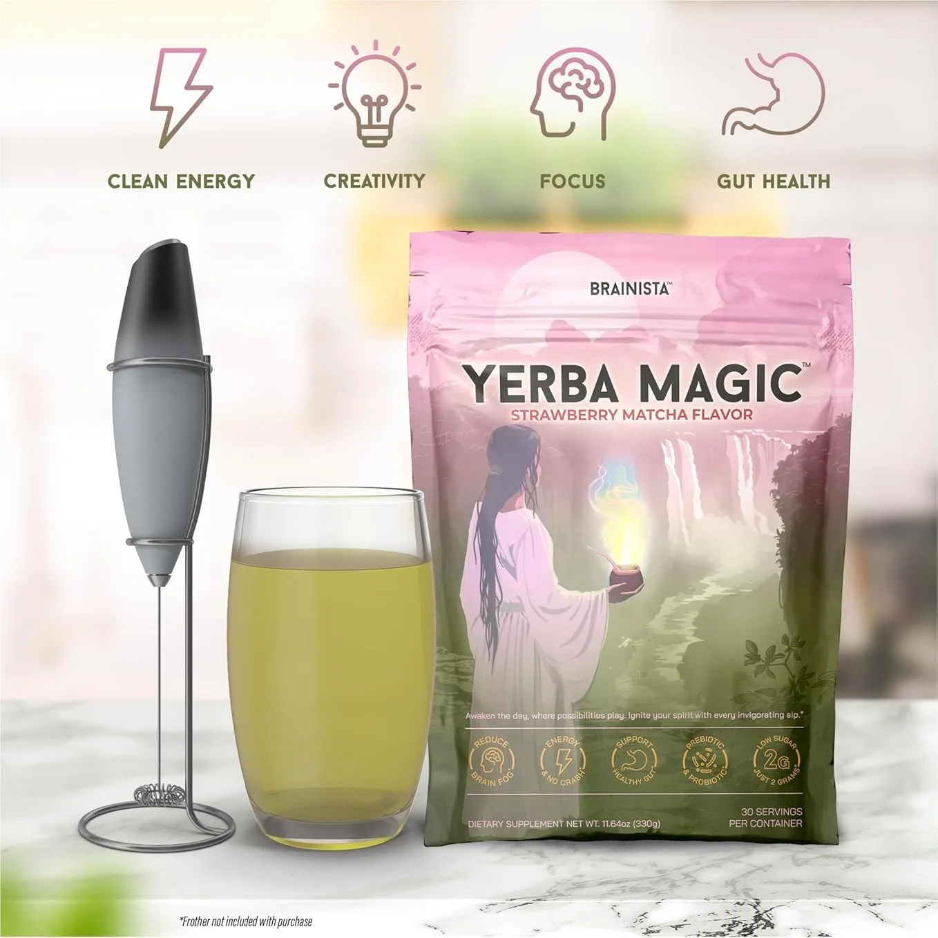 Instant Tea Powder, Probiotic & Aloe Vera Formula, Strawberry Matcha Flavor, Natural Energy & Gut Health Supplement